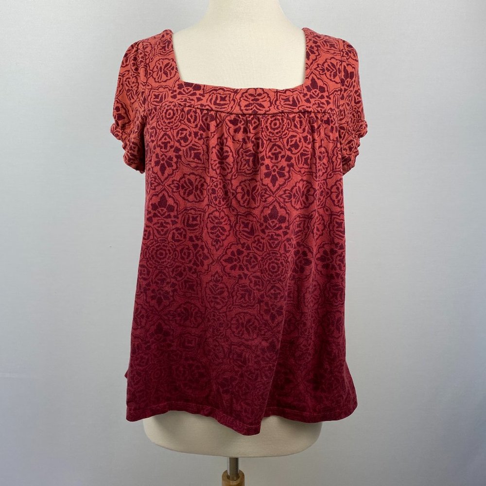 Sonoma Red Square Neck Knit Tee Top Blouse Size L
